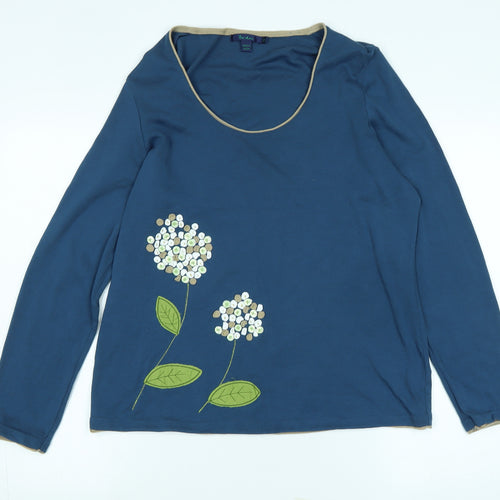 Boden Womens Blue Cotton Jersey T-Shirt Size 20 Scoop Neck - Logo - Flower detail