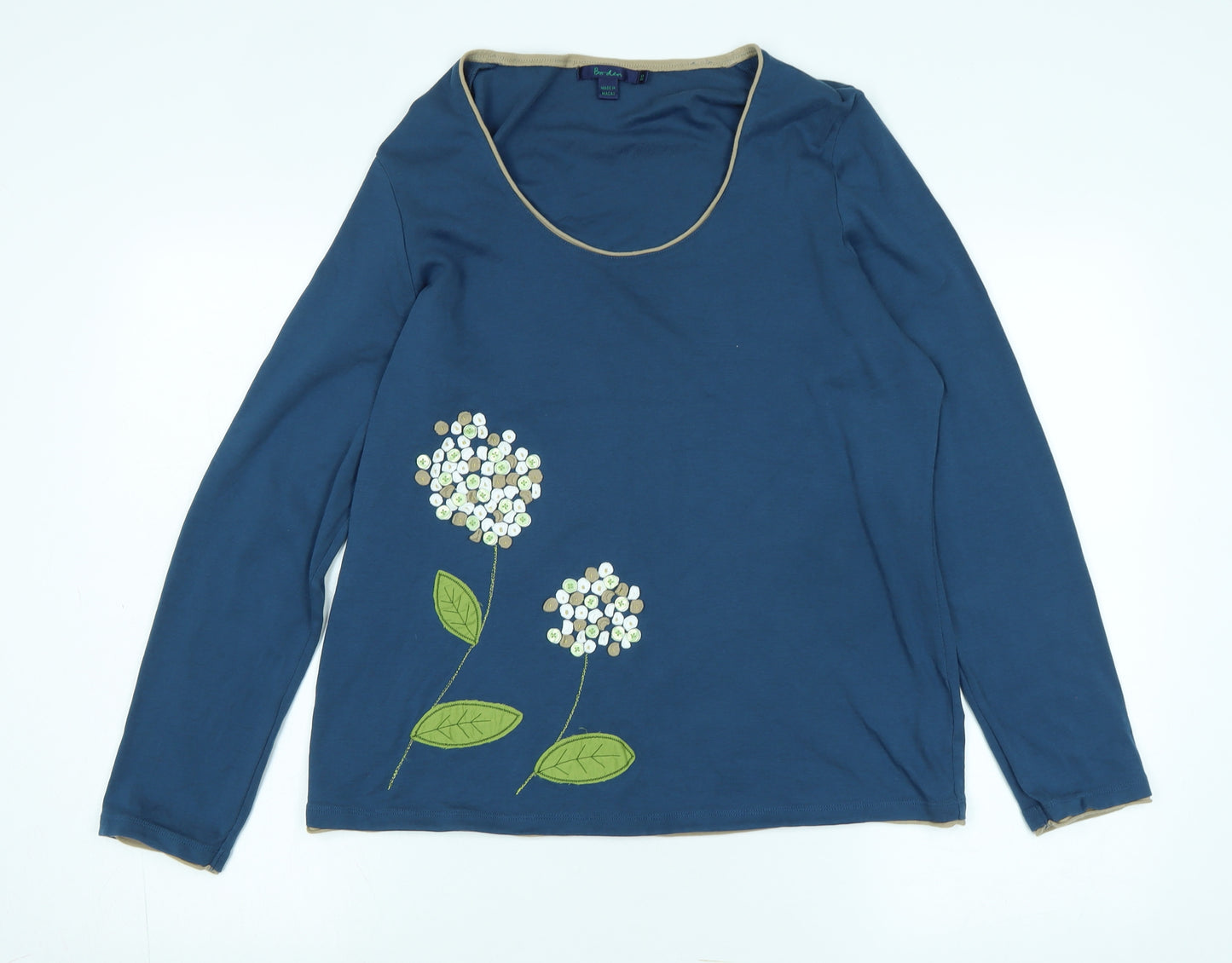 Boden Womens Blue Cotton Jersey T-Shirt Size 20 Scoop Neck - Logo - Flower detail