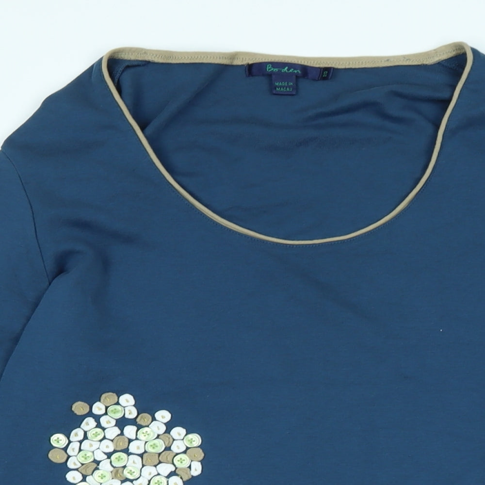 Boden Womens Blue Cotton Jersey T-Shirt Size 20 Scoop Neck - Logo - Flower detail