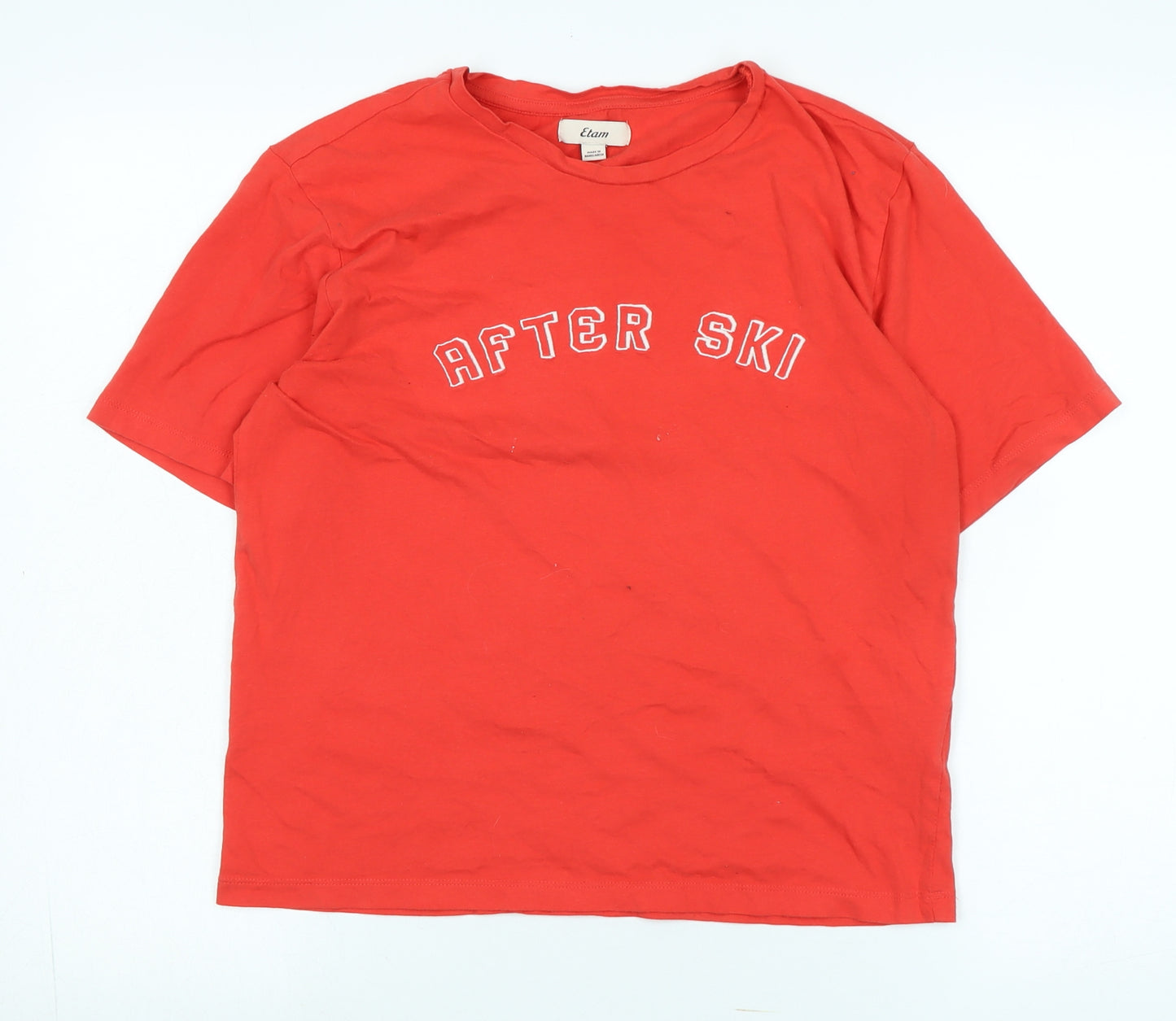 After ski Womens Red Cotton Basic T-Shirt Size S Crew Neck - Logo