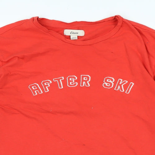 After ski Womens Red Cotton Basic T-Shirt Size S Crew Neck - Logo