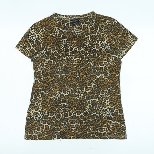 Brave Soul Womens Multicoloured Animal Print Cotton Basic T-Shirt Size S Crew Neck - Logo