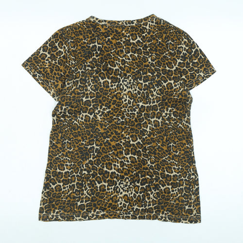 Brave Soul Womens Multicoloured Animal Print Cotton Basic T-Shirt Size S Crew Neck - Logo