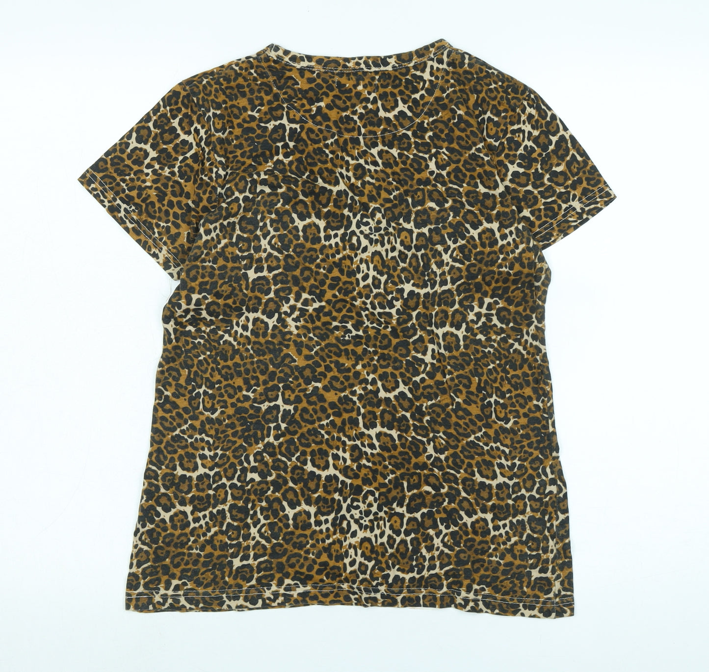 Brave Soul Womens Multicoloured Animal Print Cotton Basic T-Shirt Size S Crew Neck - Logo