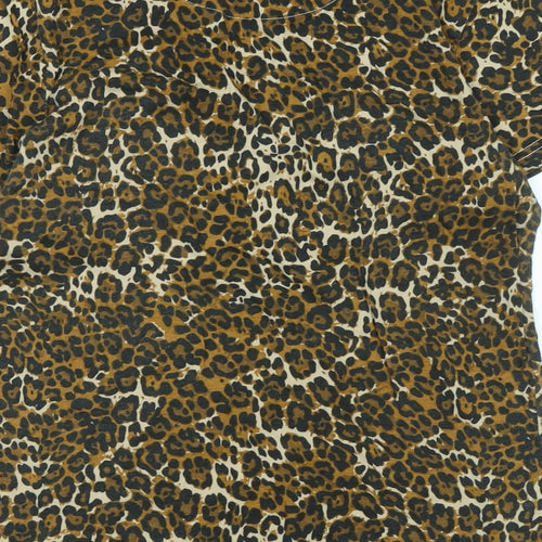 Brave Soul Womens Multicoloured Animal Print Cotton Basic T-Shirt Size S Crew Neck - Logo