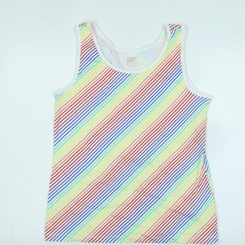 Lands' End Womens Multicoloured Striped Cotton Basic Tank Size M Scoop Neck - Logo