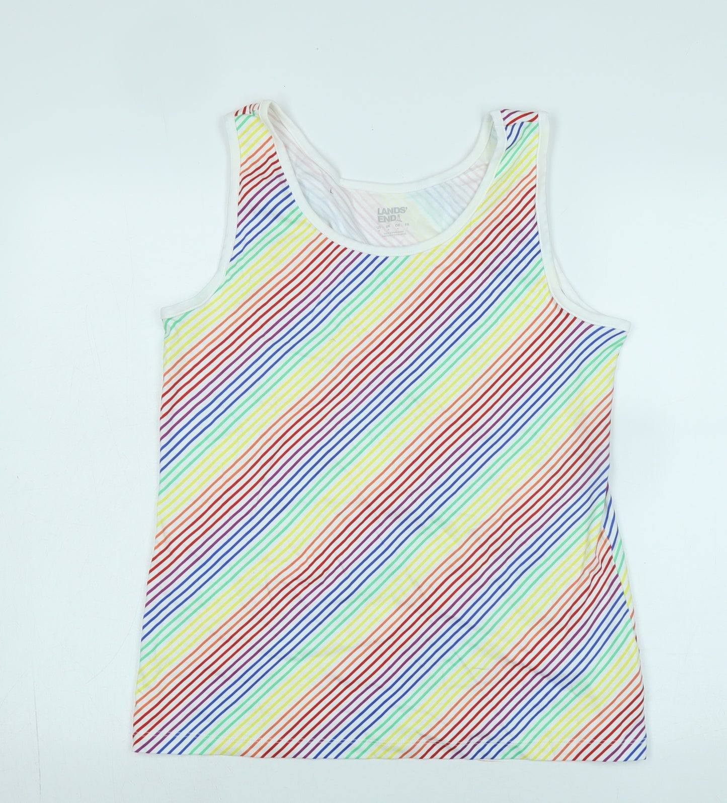 Lands' End Womens Multicoloured Striped Cotton Basic Tank Size M Scoop Neck - Logo