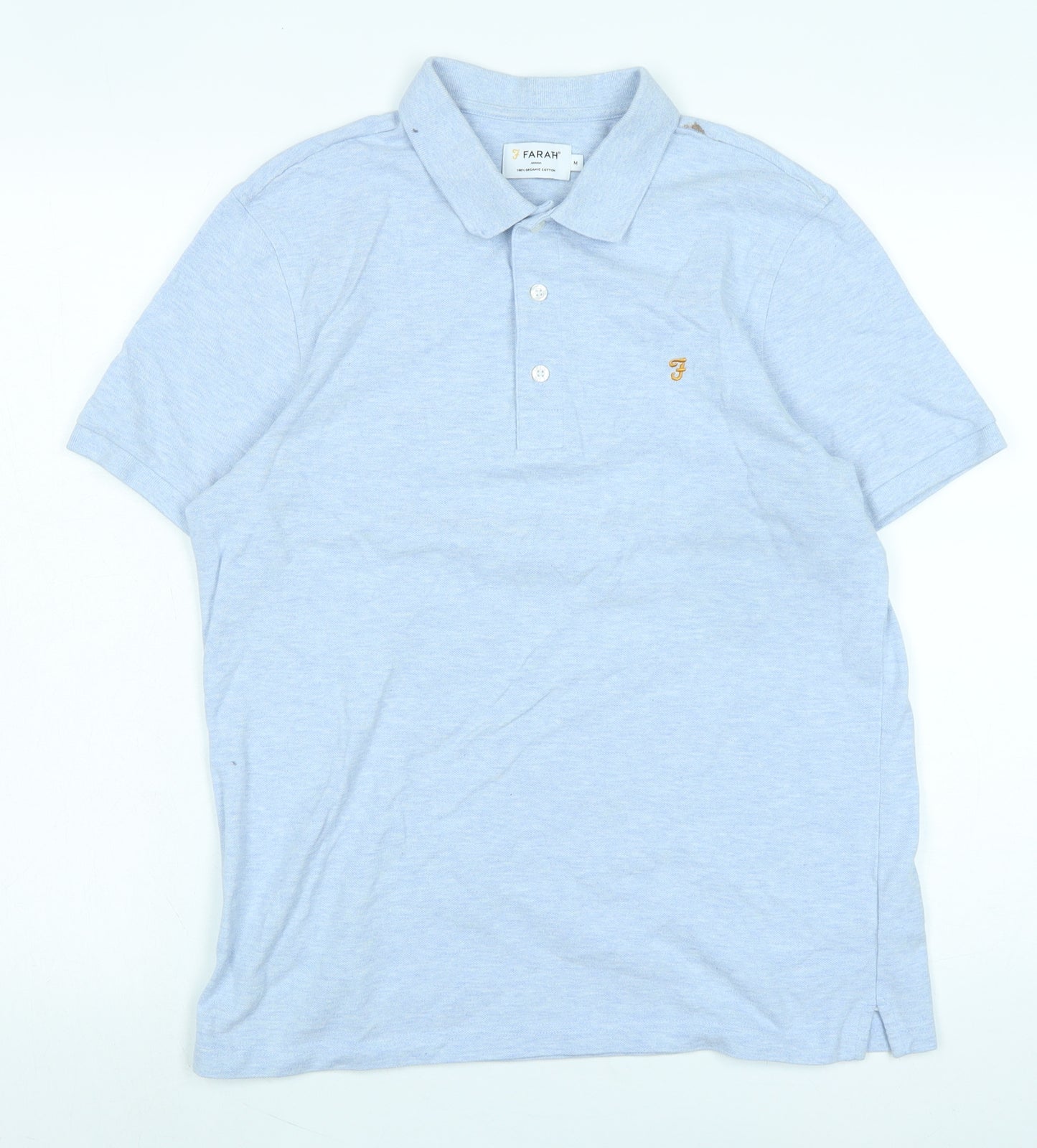 Farah Mens Blue Cotton Polo Size M Collared - Logo