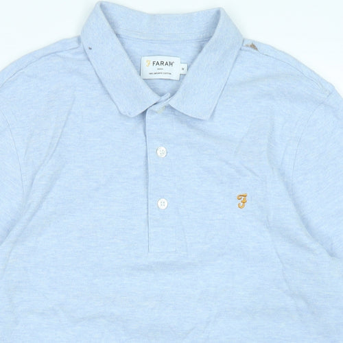 Farah Mens Blue Cotton Polo Size M Collared - Logo