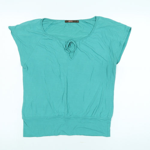Reiss Womens Green Cotton Basic T-Shirt Size M Scoop Neck - Logo