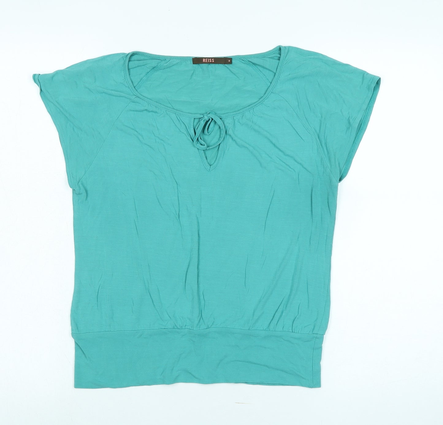 Reiss Womens Green Cotton Basic T-Shirt Size M Scoop Neck - Logo
