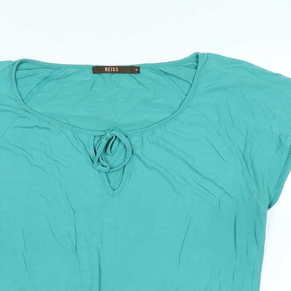 Reiss Womens Green Cotton Basic T-Shirt Size M Scoop Neck - Logo