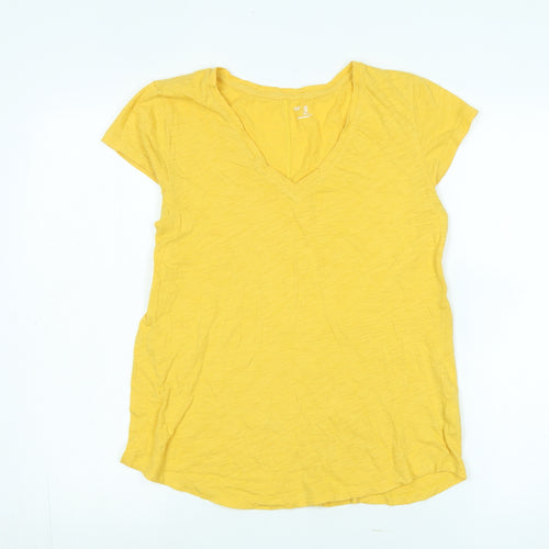 Gap Womens Yellow Cotton Basic T-Shirt Size S V-Neck - Logo