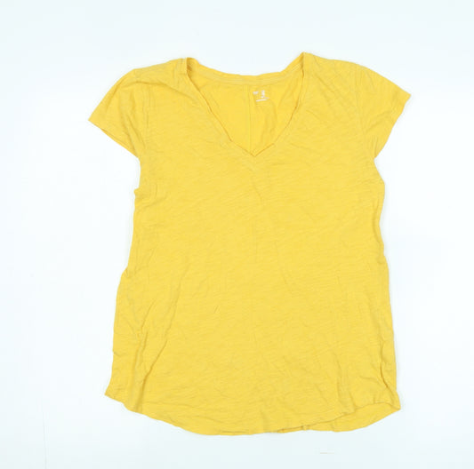 Gap Womens Yellow Cotton Basic T-Shirt Size S V-Neck - Logo