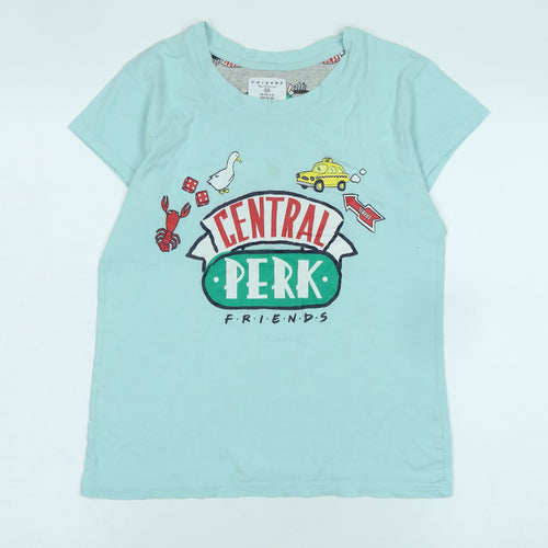 Friends Womens Blue Cotton Basic T-Shirt Size XS Crew Neck - Logo - Central Perk