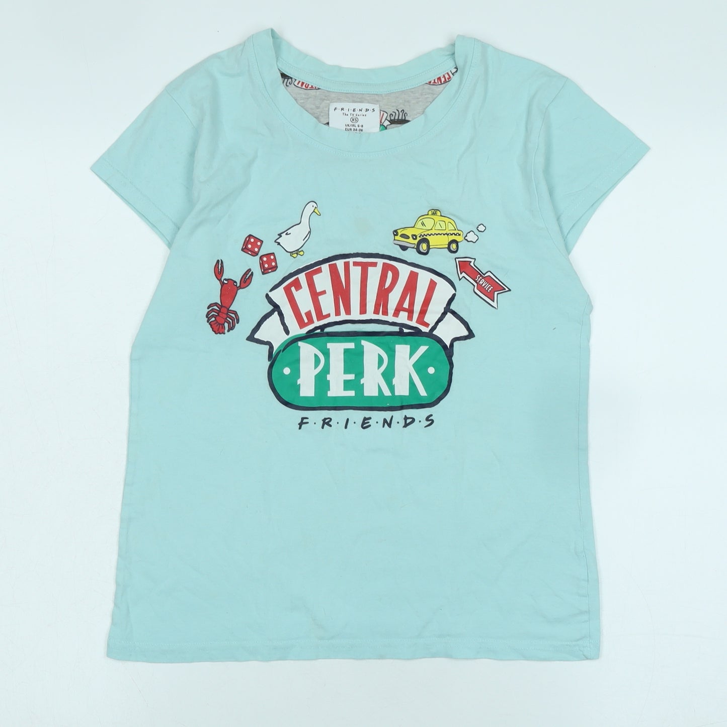 Friends Womens Blue Cotton Basic T-Shirt Size XS Crew Neck - Logo - Central Perk