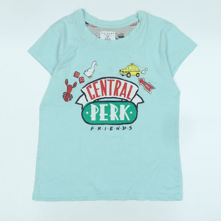 Friends Womens Blue Cotton Basic T-Shirt Size XS Crew Neck - Logo - Central Perk