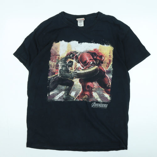 The Avengers Mens Black Cotton T-Shirt Size L Crew Neck - Logo - The Avengers