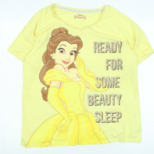 Disney Womens Yellow Cotton Basic T-Shirt Size L Scoop Neck - Logo - Sleeping beauty
