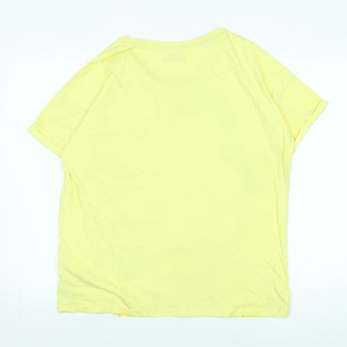 Disney Womens Yellow Cotton Basic T-Shirt Size L Scoop Neck - Logo - Sleeping beauty