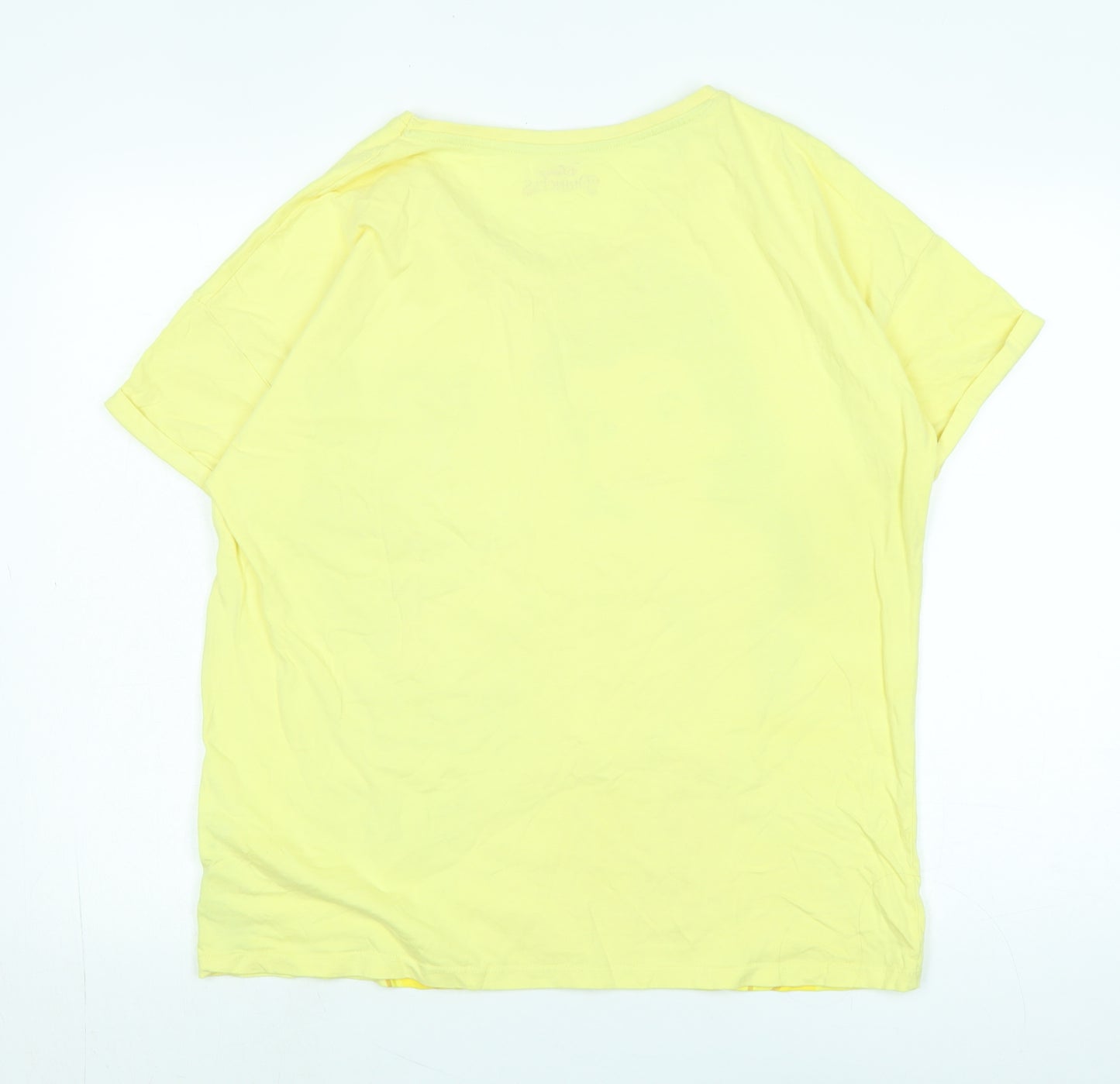 Disney Womens Yellow Cotton Basic T-Shirt Size L Scoop Neck - Logo - Sleeping beauty