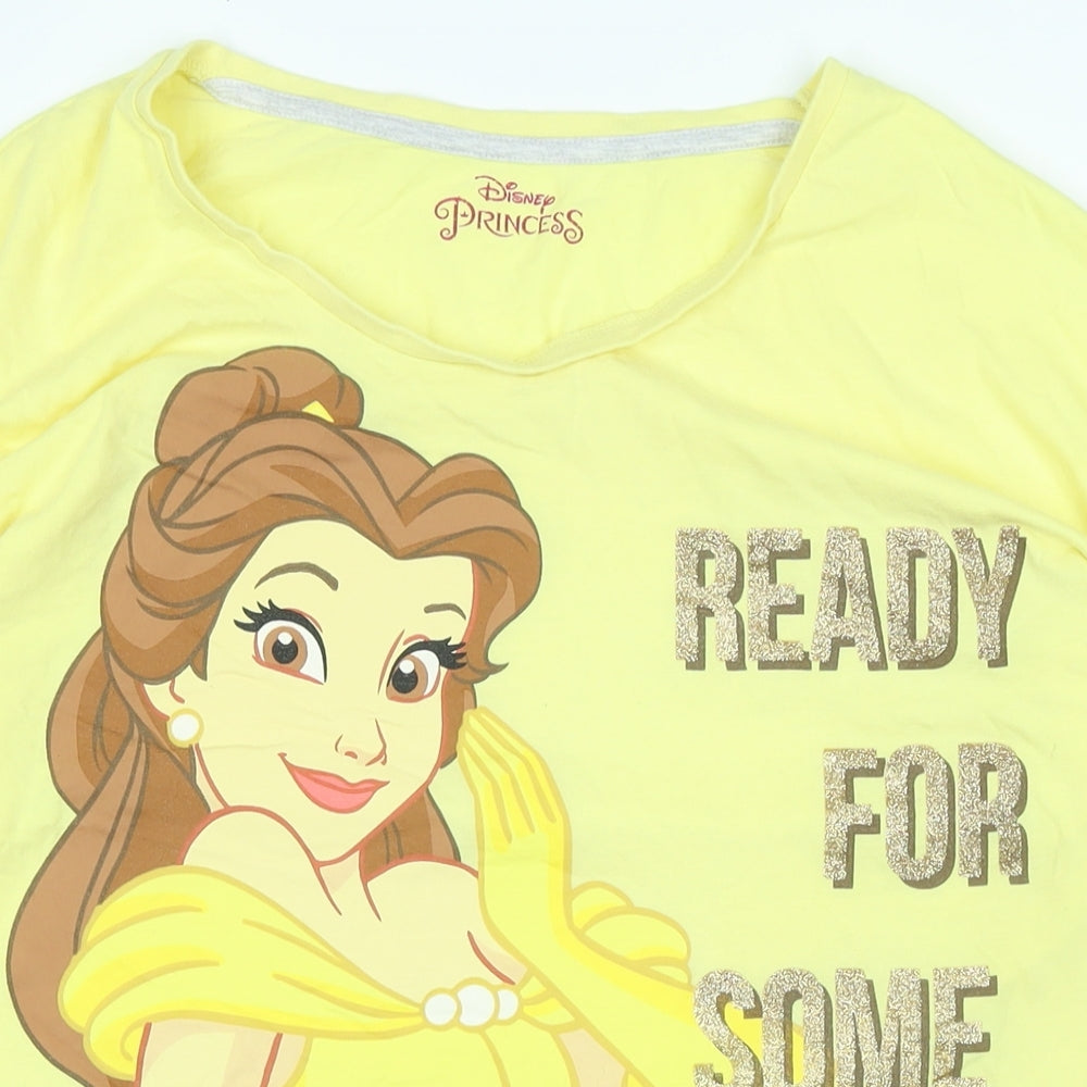 Disney Womens Yellow Cotton Basic T-Shirt Size L Scoop Neck - Logo - Sleeping beauty