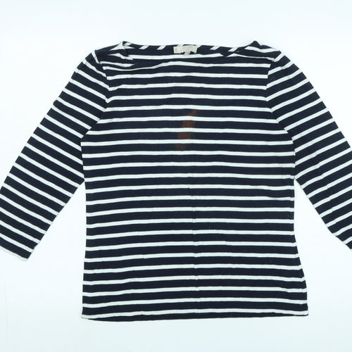 Hobbs Womens Blue Cotton Jersey T-Shirt Size M Boat Neck - Logo