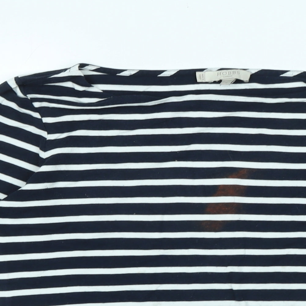Hobbs Womens Blue Cotton Jersey T-Shirt Size M Boat Neck - Logo