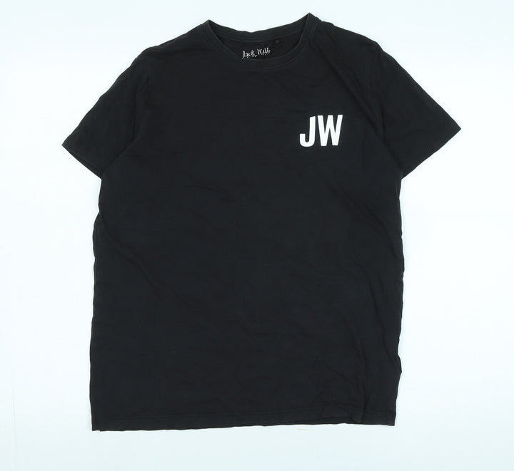 Jack Wills Mens Black Cotton T-Shirt Size S Crew Neck - Logo