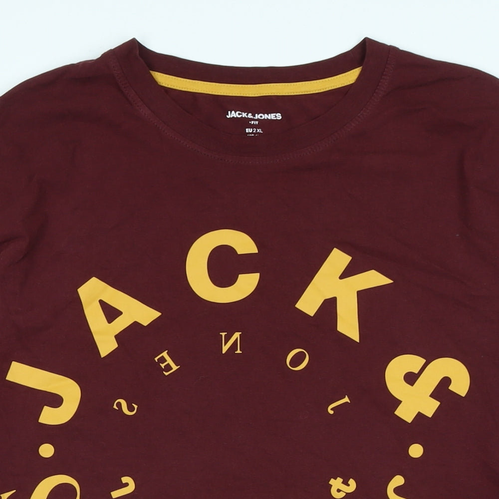 JACK & JONES Mens Red Cotton T-Shirt Size XL Crew Neck - Logo - Jack Jones