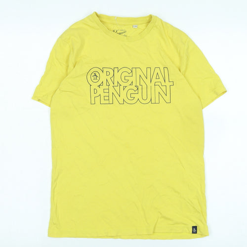 Original Penguin Boys Yellow Cotton Basic T-Shirt Size 12-13 Years Crew Neck - Logo - original Penguin