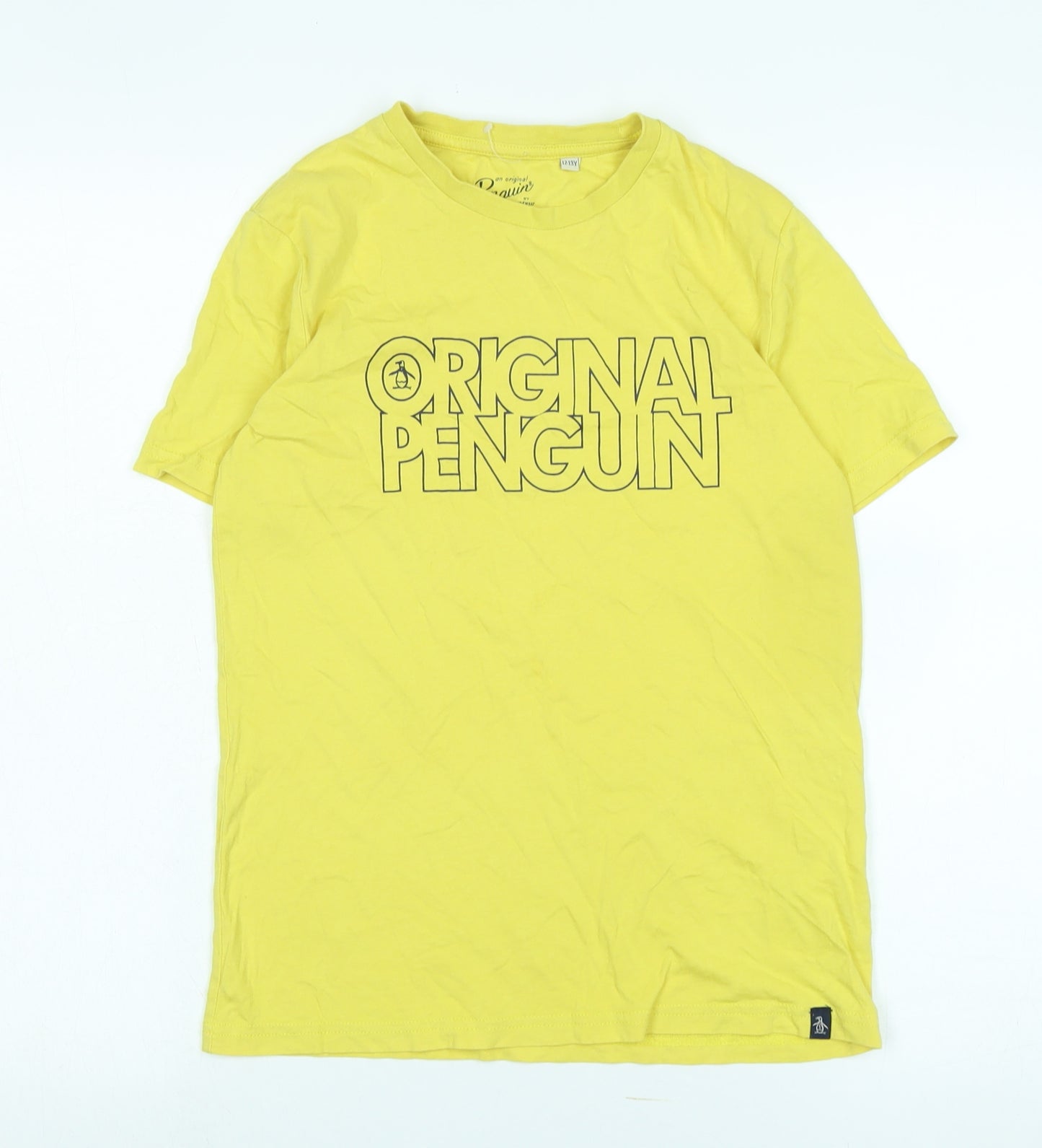 Original Penguin Boys Yellow Cotton Basic T-Shirt Size 12-13 Years Crew Neck - Logo - original Penguin
