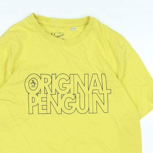 Original Penguin Boys Yellow Cotton Basic T-Shirt Size 12-13 Years Crew Neck - Logo - original Penguin