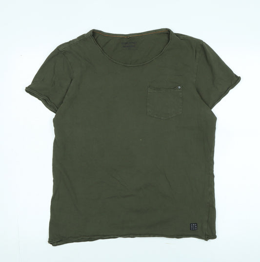 Blend Womens Green Cotton Basic T-Shirt Size L Scoop Neck - Logo