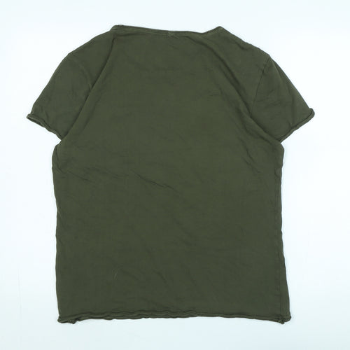 Blend Womens Green Cotton Basic T-Shirt Size L Scoop Neck - Logo