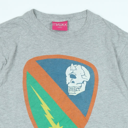 MNUKKA Mens Grey Cotton T-Shirt Size M Crew Neck - Logo