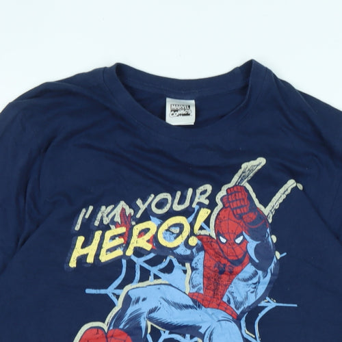 Marvel Mens Blue Cotton T-Shirt Size M Crew Neck - Logo - Spiderman