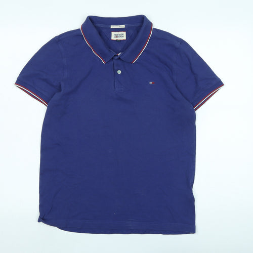 Hilfiger Denim Mens Blue Cotton Polo Size L Collared - Logo