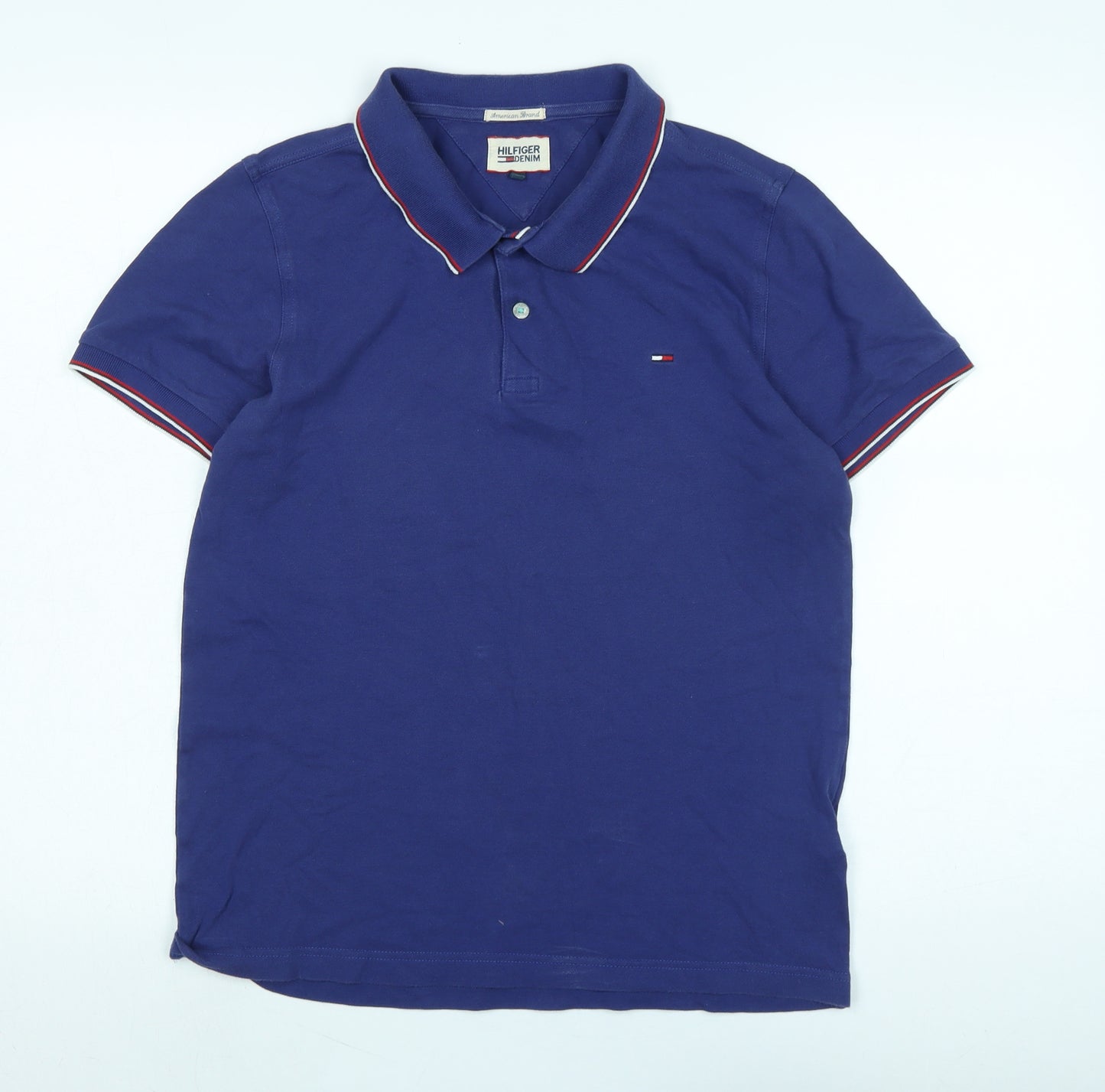 Hilfiger Denim Mens Blue Cotton Polo Size L Collared - Logo