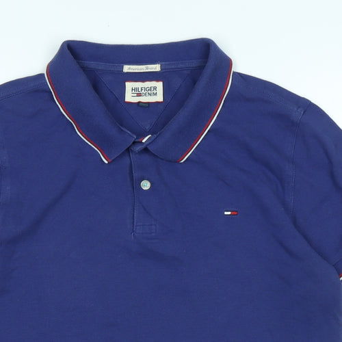 Hilfiger Denim Mens Blue Cotton Polo Size L Collared - Logo