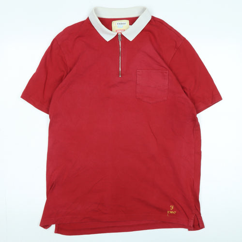 Farah Mens Red Cotton Polo Size L Collared - Logo