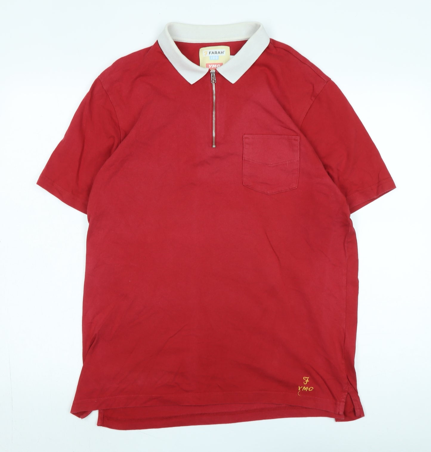 Farah Mens Red Cotton Polo Size L Collared - Logo