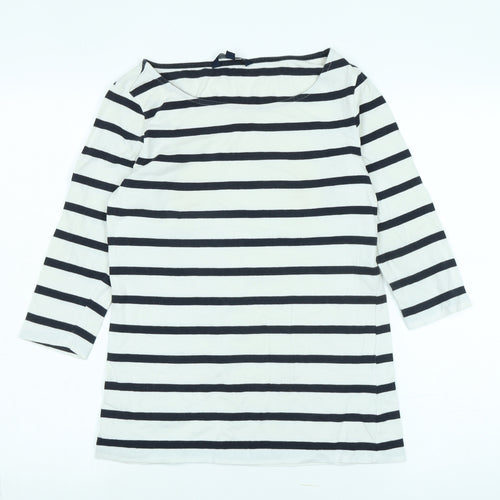 French Connection Womens White Cotton Jersey T-Shirt Size M Boat Neck - Logo
