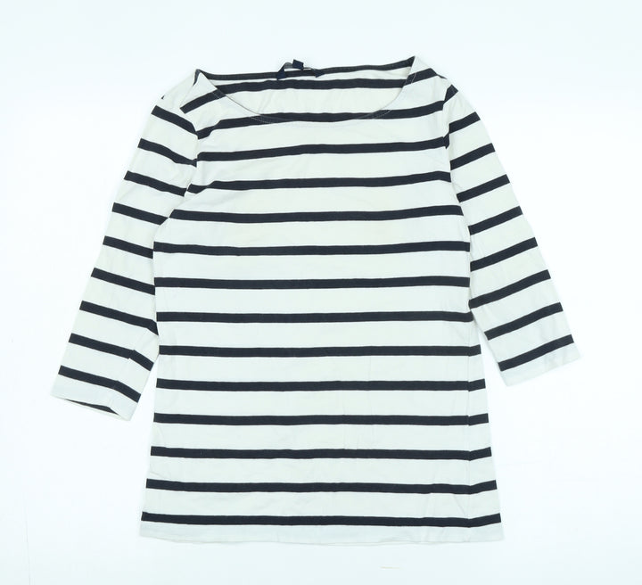 French Connection Womens White Cotton Jersey T-Shirt Size M Boat Neck - Logo