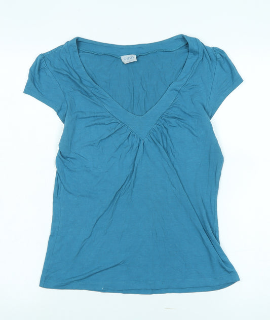 Oasis Womens Blue Cotton Basic T-Shirt Size L V-Neck - Logo