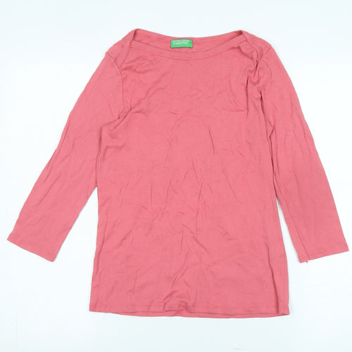 United Colors of Benetton Womens Pink Cotton Jersey T-Shirt Size M Boat Neck - Logo