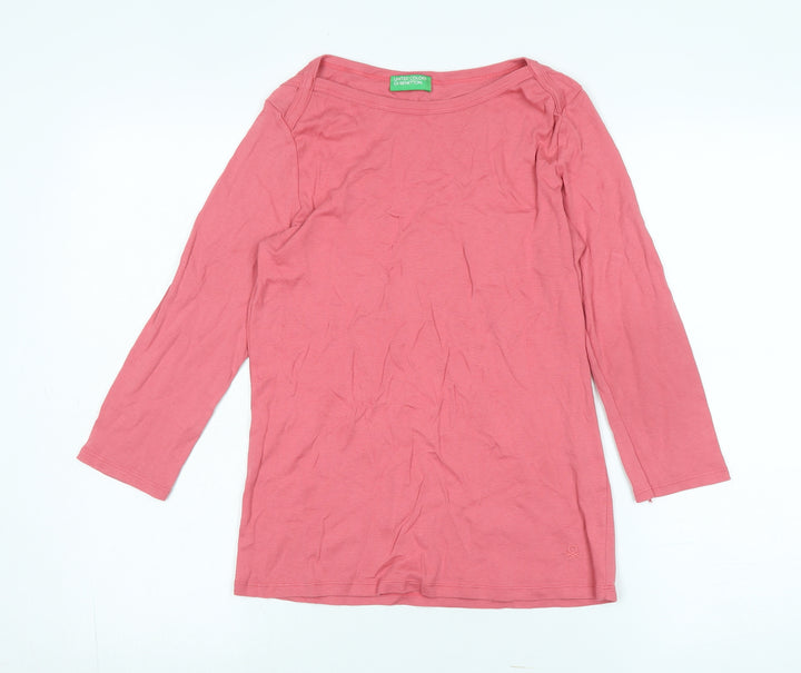 United Colors of Benetton Womens Pink Cotton Jersey T-Shirt Size M Boat Neck - Logo