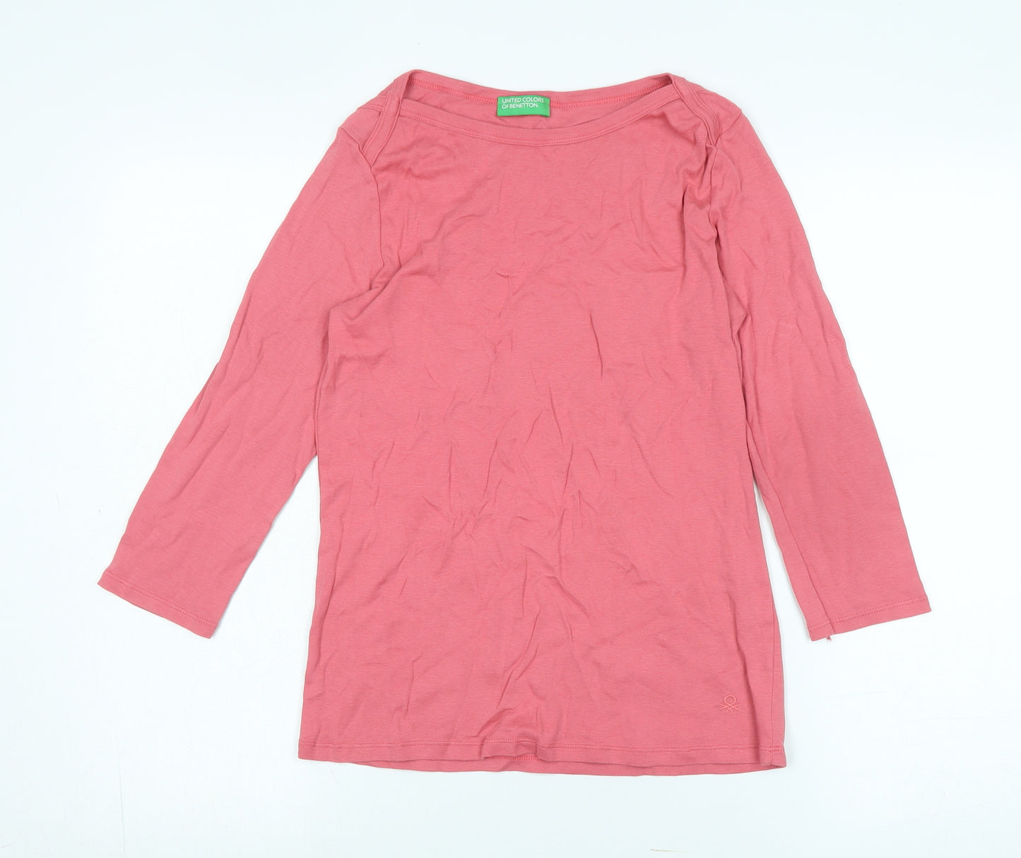 United Colors of Benetton Womens Pink Cotton Jersey T-Shirt Size M Boat Neck - Logo