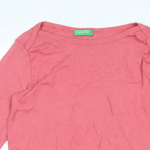 United Colors of Benetton Womens Pink Cotton Jersey T-Shirt Size M Boat Neck - Logo