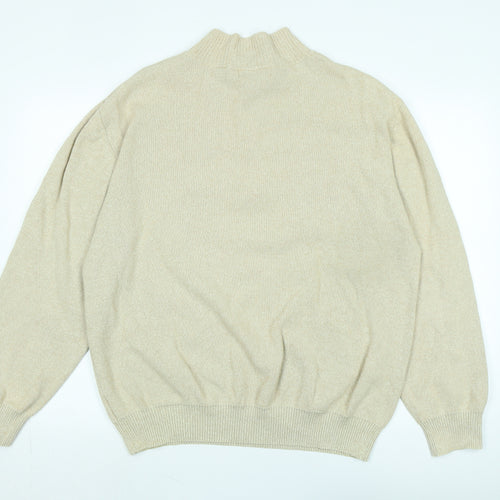 Maine Mens Beige Mock Neck Cotton Pullover Jumper Size L Long Sleeve - Logo